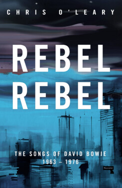 Rebel Rebel book cover, title over abstract blue image of city skyline